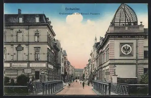 AK Eschweiler, Grabenstrasse mit Kaiserl. Postamt