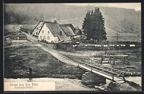 AK Monschau, Perlbach-Mühle, Ortspartie