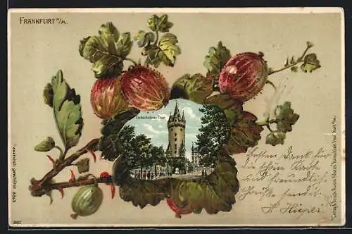 Passepartout-Lithographie Frankfurt /Main, Eschenheimer Thor, Ansicht auf Stachelbeeren