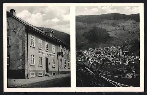 AK Todtnau, Gasthaus und Pension Bergmannshalle von der Strasse aus gesehen, Totalansicht vom Ort