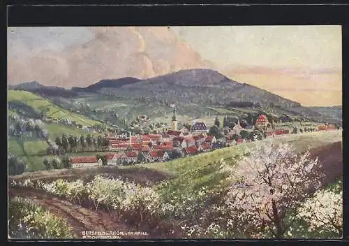 AK Gersfeld, Ortsansicht mit Bergen