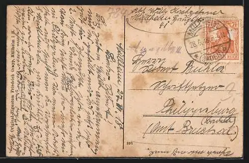 AK Müllheim i. B., Teilansicht mit Kirche