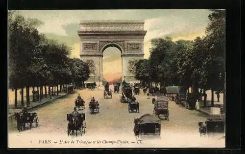 AK Paris, L`Arc de Triomphe et les Champs-Èlysèes, Triumphbogen