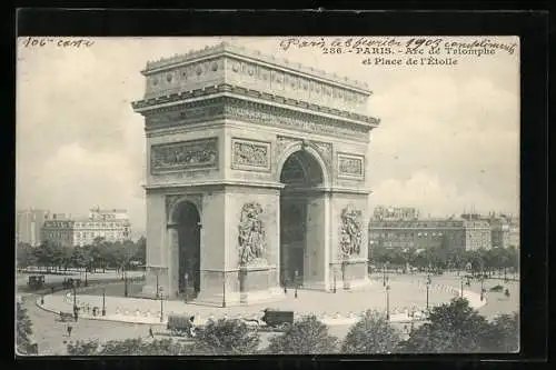 AK Paris, La Place de L`Étoile avec L`Arc de Triomphe, Sternplatz mit Triumphbogen