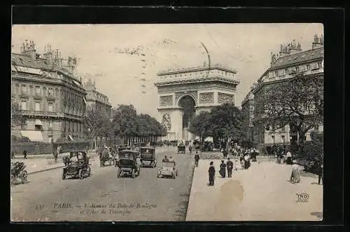 AK Paris, L`Arc de Triomphe, Triumphbogen, L`Avenue du Bois-de-Boulogne