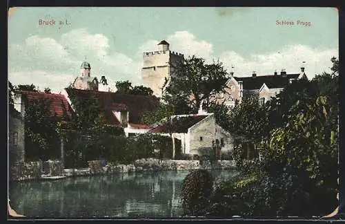 AK Bruck a. L., Schloss Prugg und Leitha-Idylle