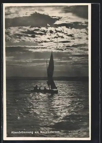 AK Neusiedl am See, Segelboot bei Abendstimmung auf dem Neusiedlersee