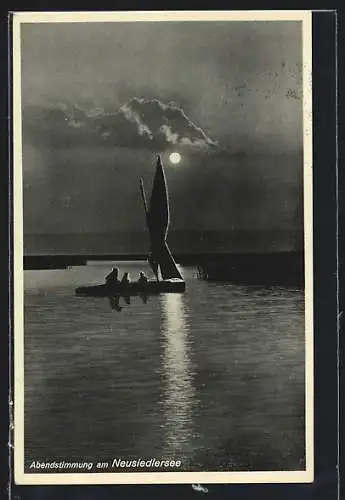 AK Neusiedl am See, Segelboot bei Abendstimmung auf dem Neusiedlersee