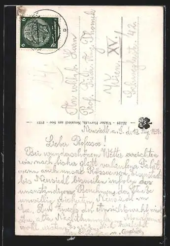 AK Neusiedl am See, Segelboot bei Abendstimmung auf dem Neusiedlersee