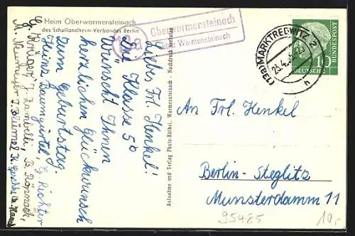 AK Oberwarmensteinach, Haus Bergfriede, Heim des Schullandheim-Verbandes Berlin e. V.