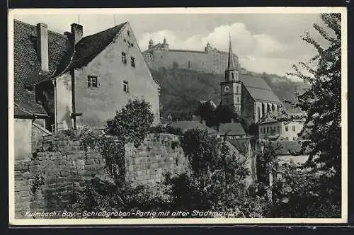 AK Kulmbach i. Bay., Schiessgraben-Partie mit alter Stadtmauer