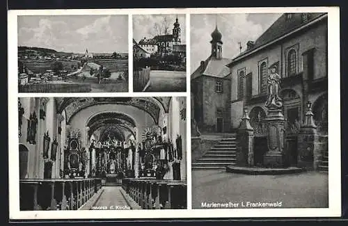AK Marienweiher i. Frankenwald, Ortsansicht, Wallfahrtskirche und Inneres d. Kirche