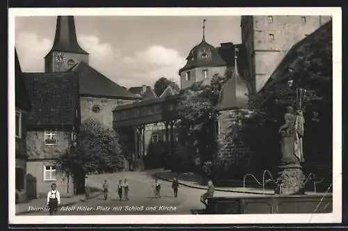 AK Thurnau, Platz mit Schloss und Kirche, Kinder