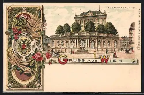 Lithographie Wien, Albrechtbrunnen, Wappen
