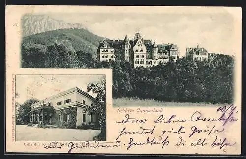 AK Gmunden, Villa der Königin Marie von Hannover, Blick zum Schloss Cumberland