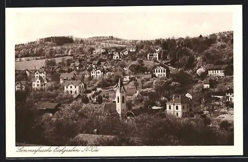 AK Eichgraben, Blick über die Dächer der Ortschaft, Kirche