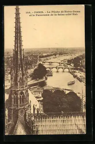 AK Paris, La Flèche de Notre-Dame et le Panorama de la Seine (cotè Est)