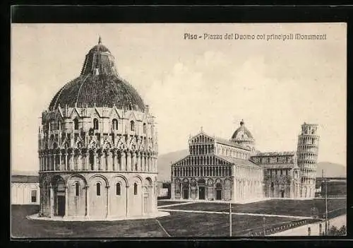 AK Pisa, La Torre Pendente, Der schiefe Turm von Pisa, Piazza del Duomo coi principali Monumenti