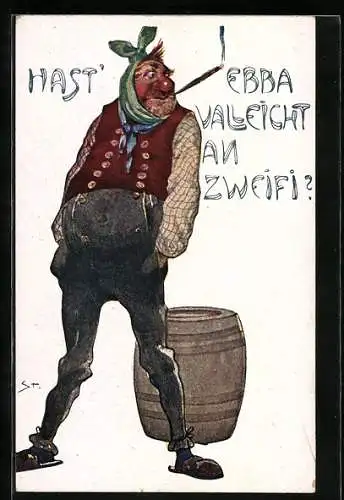 AK Mann mit Zigarre denkt  Hast ebba valleicht an Zweifi?