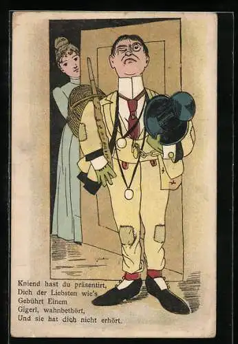 AK Enttäuschter Herr verlässt das Haus einer Dame, Scherz