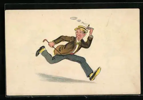 AK Mann beim Rauchen mit Stock rennend