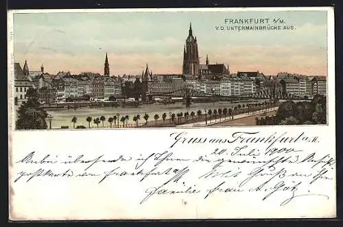 Lithographie Frankfurt a. M., Ortsansicht von der Untermainbrücke aus
