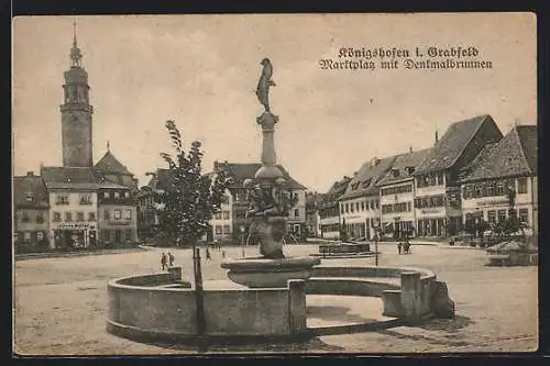 AK Königshofen i. Grabfeld, Marktplatz mit Denkmalbrunnen