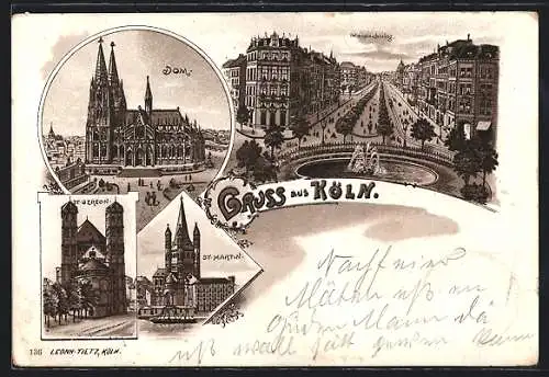 Lithographie Köln, Dom, St. Gereon, St. Martin