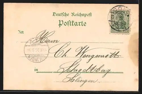 Lithographie Köln, Justizgebäude, Wappen, Post, Panorama mit Dom