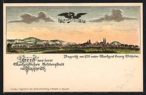 Lithographie Bayreuth, Ortspanorama um 1720, Adler