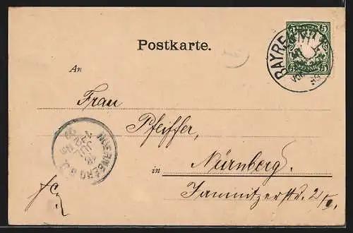 Lithographie Bayreuth, Opernstrasse u. Opernhaus, Röhrensee, Richard Wagner