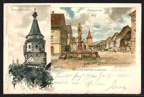 Künstler-AK Carl Münch: Gengenbach a. d. Kinzig, Marktplatz, Nicolausthurm