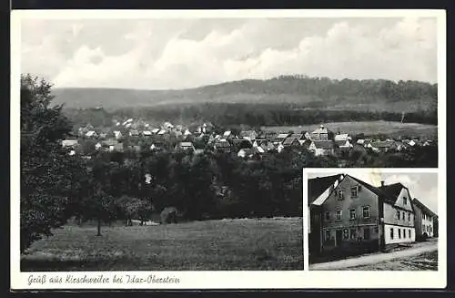 AK Kirschweiler /Idar-Oberstein, Strassenpartie mit Gasthaus Weirich, Gesamtansicht aus der Vogelschau