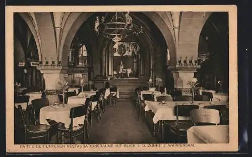 AK Mainz, Familien-Restaurant Heilig Geist, Untere Restaurationsräume mit Blick in den Wappensaal