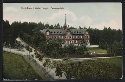 AK Grünhain /Erzgeb., Genesungsheim mit Strassen aus der Vogelschau