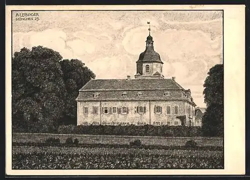 Künstler-AK Grossgründlach, Freiherr v. Hallersches Schloss mit Anlagen