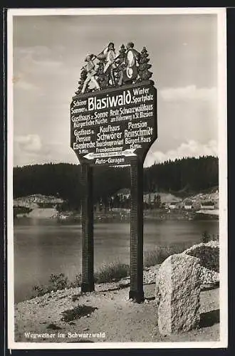 AK Blasiwald /Schwarzwald, Wegweiser am Wasser