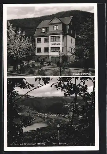 AK Brodenbach /Mosel, Haus Schönau, Gesamtansicht mit Mosel