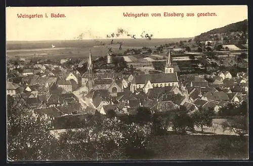 AK Weingarten i. Baden, Weingarten vom Eissberg aus gesehen