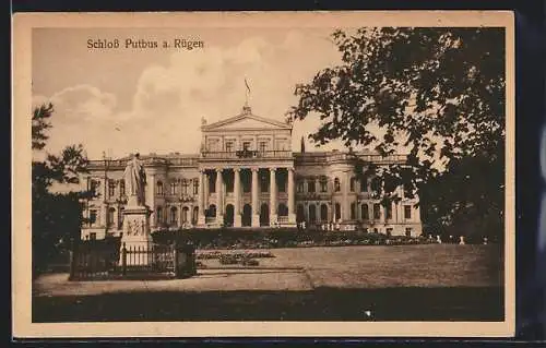 AK Putbus /Rügen, Schloss Putbus mit Statue