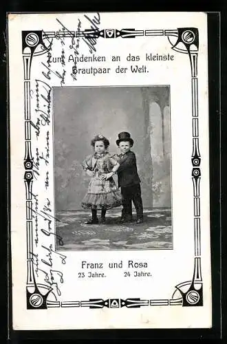 AK Franz und Rosa, kleinstes Brautpaar der Welt