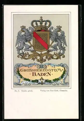 Lithographie Wappen Grossherzogtum Baden