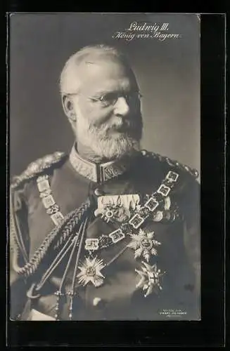 AK Portrait König Ludwig III. von Bayern in Uniform mit Orden behangen