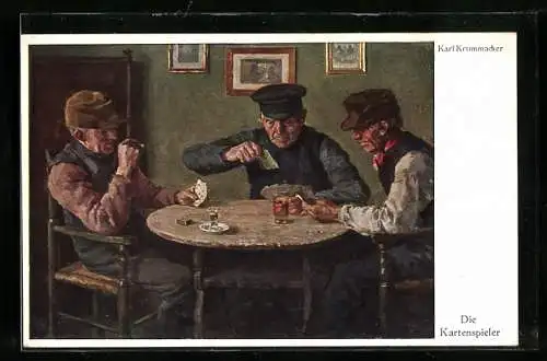Künstler-AK Drei alte Kartenspieler am Stubentisch