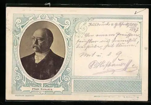 Passepartout-Lithographie Fürst Bismarck, Portrait