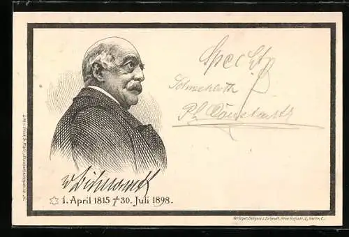 Lithographie Bismarck, Trauerkarte, Portrait