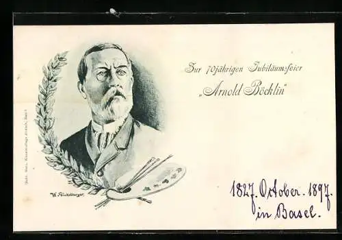 AK Arnold Böcklin, Portrait zum 70. Jubiläum