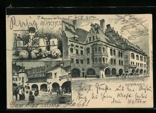 Lithographie München, Münchner Hofbräuhaus, Bier-Stilleben