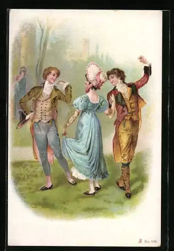 Lithographie Tanz im Garten, Rokoko-Motiv