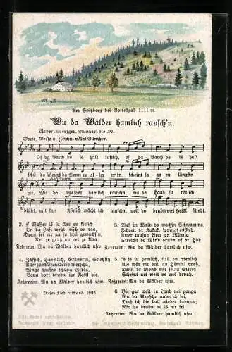 Lied-AK Anton Günther Nr. 30: Wu da Wälder hamlich rauschn - Liedtext mit Noten, Am Spitzberg bei Gottesgab